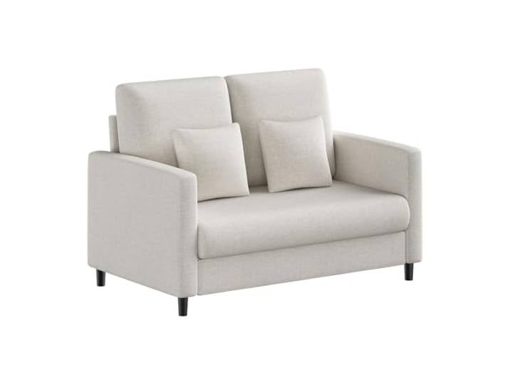 JustSmart Platzsparendes 2-Sitzer Sofa – Komfortable Polsterung, stabiles Massivholz, modernes Design, werkzeuglose Montage – Ideal für Wohnzimmer, Schlafzimmer, Apartment – Farbe: Beige