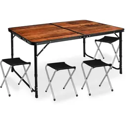 Faltbares Camping-Tischset mit 4 Stühlen, 5-in-1 im Kofferformat – Garten- und Outdoor-Set in Holzoptik