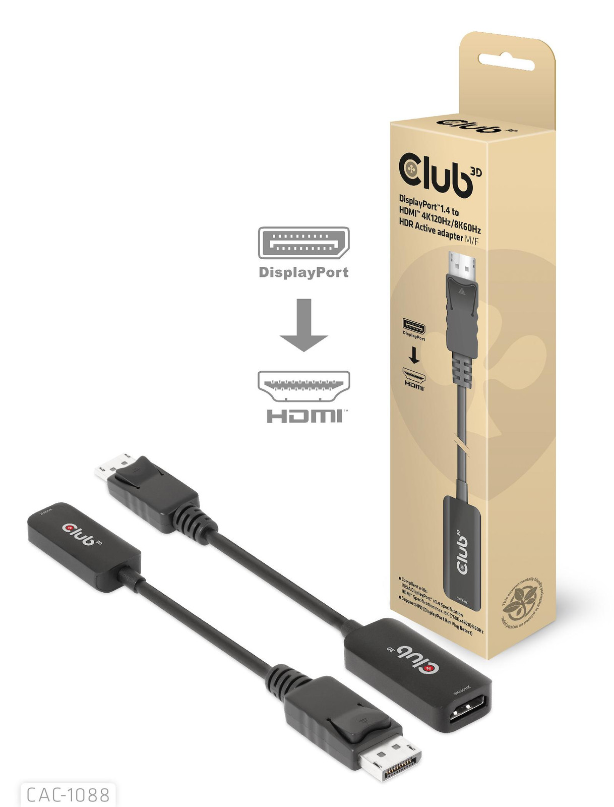 Club3D CAC-1088 Adapter: DisplayPort 1.4 naar HDMI met HDR en 8K60Hz