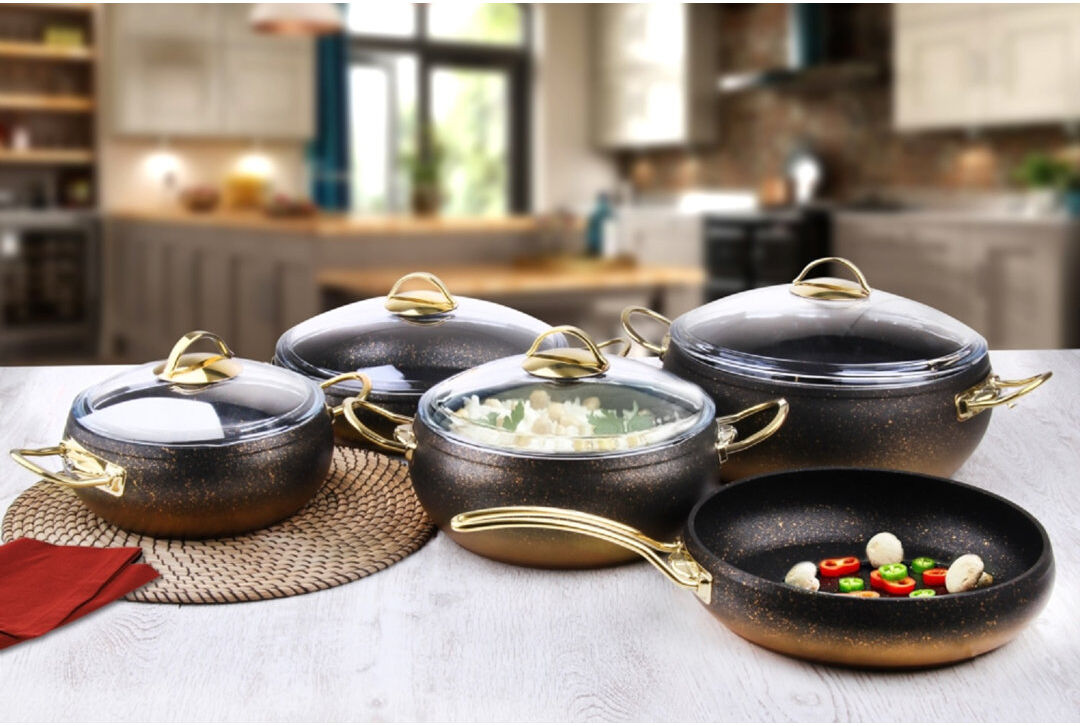 Fairmont Park Mimi 9 - Piece Non-Stick Stoneware Cookware Set Black 9