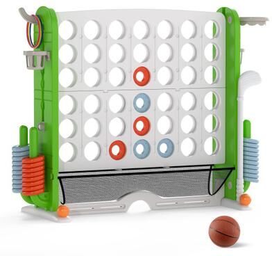 Costway Jumbo 4-to-Score Game with Ring-toss and Basketball Hoop-Green