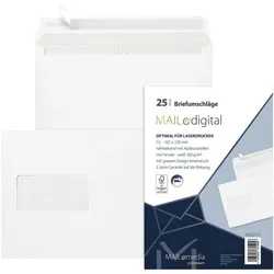 Mailmedia Briefumschläge »Maildigital« C5 mit Fenster und Haftklebung - 25 Stück weiß, 22.9x16.2 cm