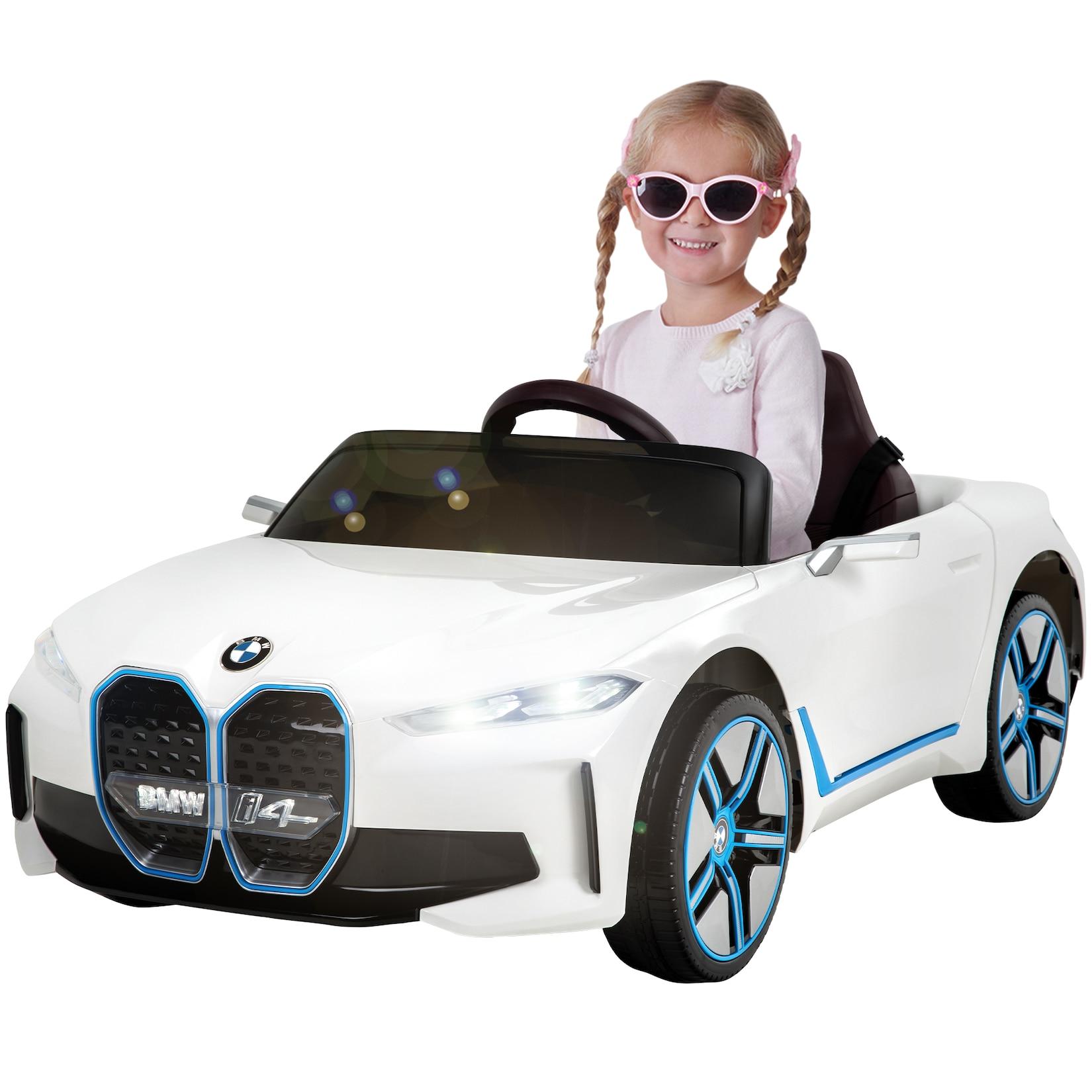 Kinder-Elektroauto BMW i4, Fernbedienung, LED-Beleuchtung, Soft-Start-Funktion (Weiß)