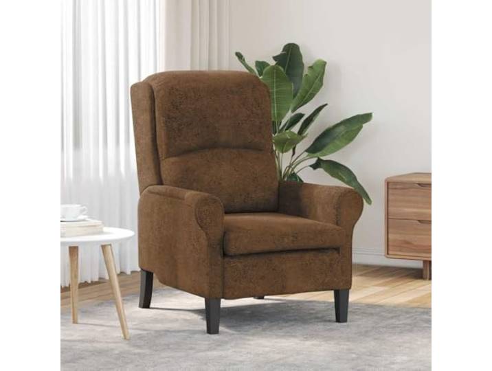 IBUQDDV Sessel Braun Kunstleder mit Holzarmlehne Modern Pflegeleichtes Kunstleder, stabile Holzwerkstoffe, ergonomische Rückenlehne, gerollte Armlehnen, vielseitig im Wohnzimmer