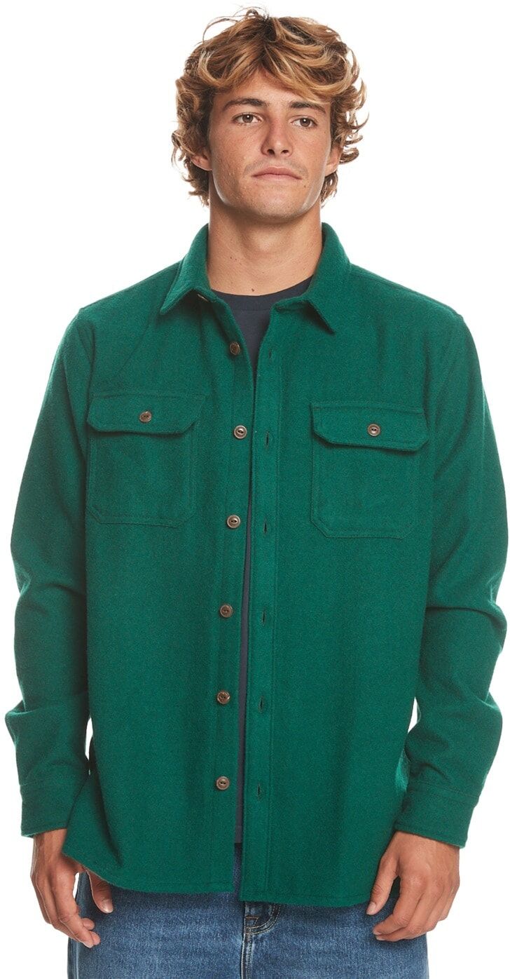 Langarmhemd QUIKSILVER "Salterhill", Herren, Gr. XS, grün (grüner pastures), Obermaterial: 57% Wolle, 25% Polyester, 13% Modacryl, 5% Nylon., Hemden Langarmhemd grüner pastures XS