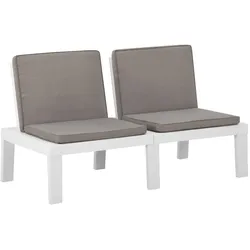 vidaXL Garten-Lounge-Bank mit Auflagen Kunststoff Weiß