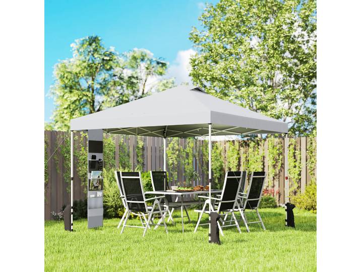 Outsunny Tonnelle 3x3m Pop Up UV50+ Réglable avec Sacs Blanc