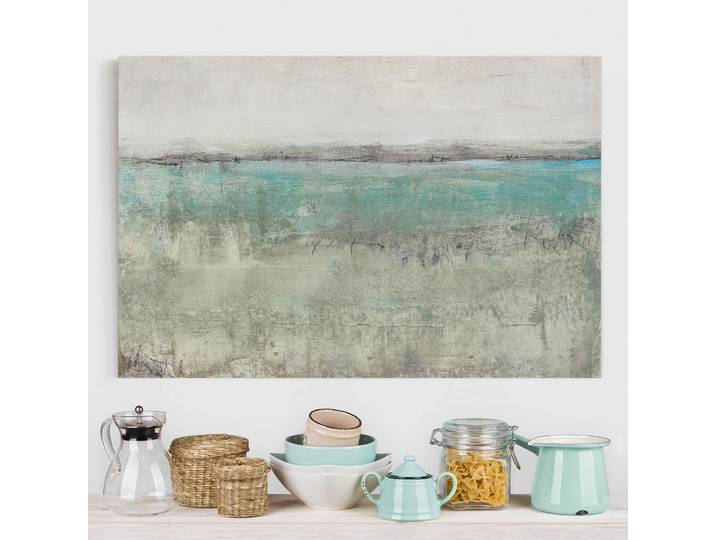 Impression sur toile Horizon Turquoise I Polyester Turquoise 60 x 40cm