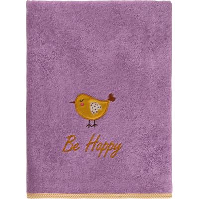Handtuch EGERIA "Be Happy", lila, B:50cm L:90cm, Frottier, Baumwolle, Handtücher, mit Vogel Applikation