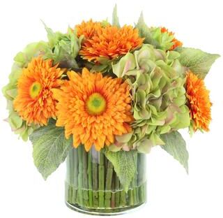 Creative Labs Hydrangea and Sunflower Arrangement in Glass Vase