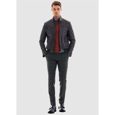 Lederjacke PIERRE CARDIN, Herren, Gr. M, blau (dunkelblau), 100% Leder, Rautenmuster, kurz, hoch geschlossener Ausschnitt, Jacken, mit schickem Stepp-Muster
