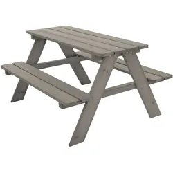 ML-Design Kindersitzgarnitur Grau – Sitzgruppe aus Massivholz mit Tisch & 2 Bänken, Outdoor Kindersitzgruppe für Garten, Terrasse & Picknick