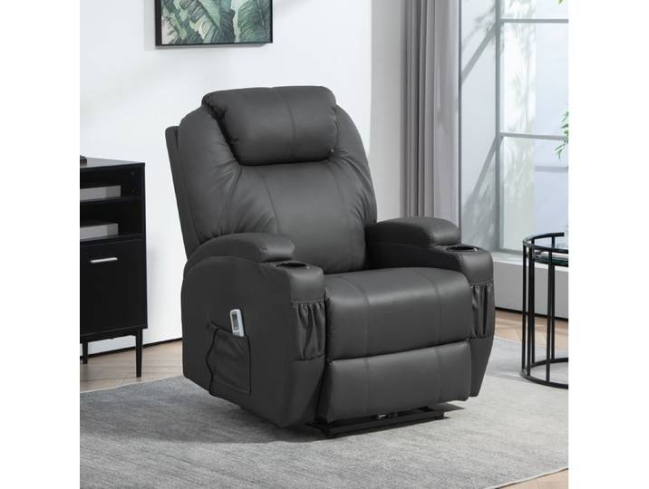 ROVRYN Fauteuil relax électrique massant 8 points inclinable 165° cuir reconstitué gris foncé