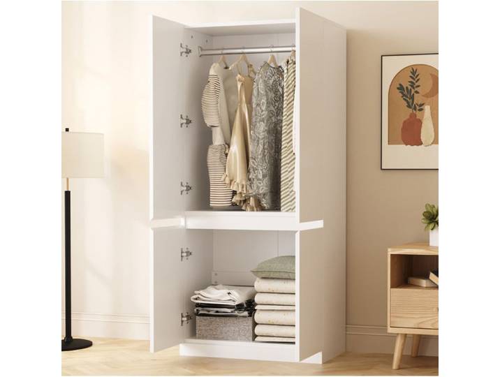 Armoire De Chambre 2 Portes Blanche Armoire Moderne FloraGrace Pour Chambre A Monter Soi-Meme 70x40x170cm