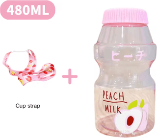 Inspire Picks 480ml Kawaii Milk Carton Water Bottle Cute Plastic Drinking Bottle With Cup And Strap pink B 480ml