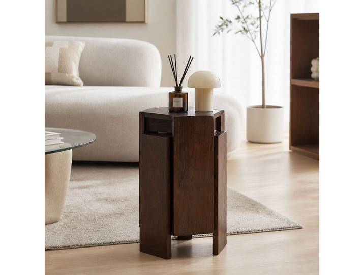 xinyuemaic Esszimmerstuhl Sechseckiger Stapelhocker aus Holz, als Tisch (1 St), nutzbar, walnuss, für Wohnzimmer & Essbereich