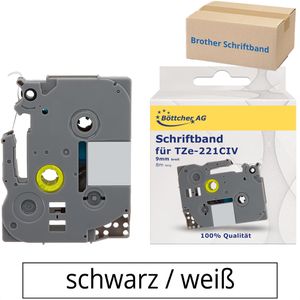 Böttcher-AG Schriftband für Brother TZe-221 CIV, 9mm, Länge 8m, schwarz auf weiß, 20 Stück