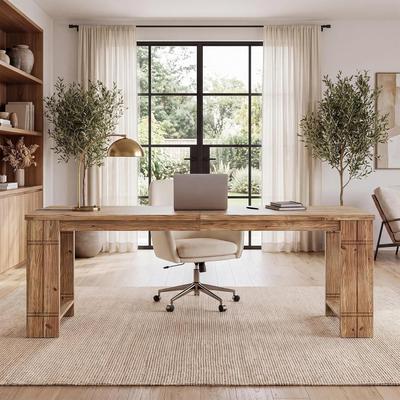 BLUEBELL "78.7"" Solid Wood Two Person Desk, Extra Long Double Computer Desk with U-Shaped Legs, Farmhouse Shared Home Office Workstation"