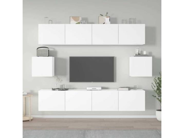HEFZGDB 6-TLG. TV-Schrank-Set Weiß Holzwerkstoff mit Wandmontage und viel Stauraum für Wohnzimmer Medienregal