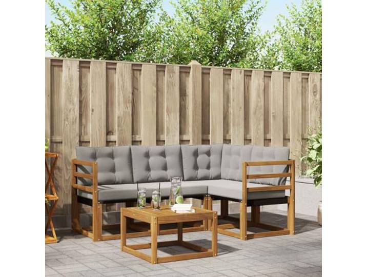 RJPLMFV Außensofa-Set, 5-teilig, Akazie, Grau Textilene Sitzkissen, abnehmbar, Reißverschluss, Drainage-Tablett für Garten und Terrasse