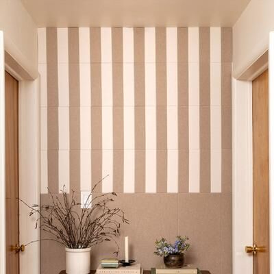 Felt Right Neutral Stripe Wainscoting   Sound Dampening Pinnable Tiles