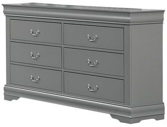 Benjara Ryla Wide Dresser, 6 Drawers, Nickel Metal Handles, Light Gray Solid Wood