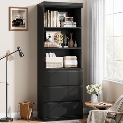 Garvee "70"" 3-Tier Bookcase w/ Open Shelves & 3 Drawers"