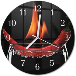 WANDUHR aus Glas Ø30 cm - Chili-Feuer