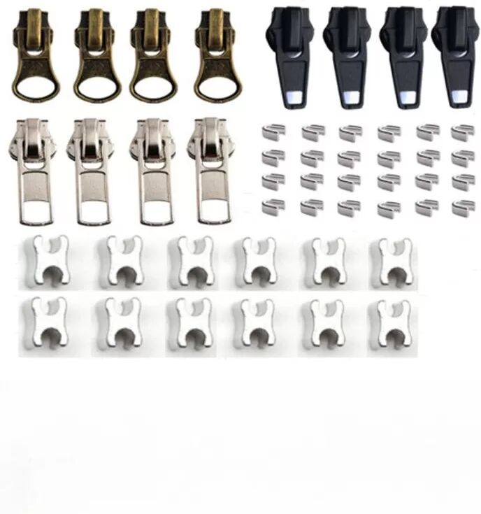 INF 48-teiliges Reißverschluss-Reparaturset Schwarz & Silber Metallreißverschlüsse 3