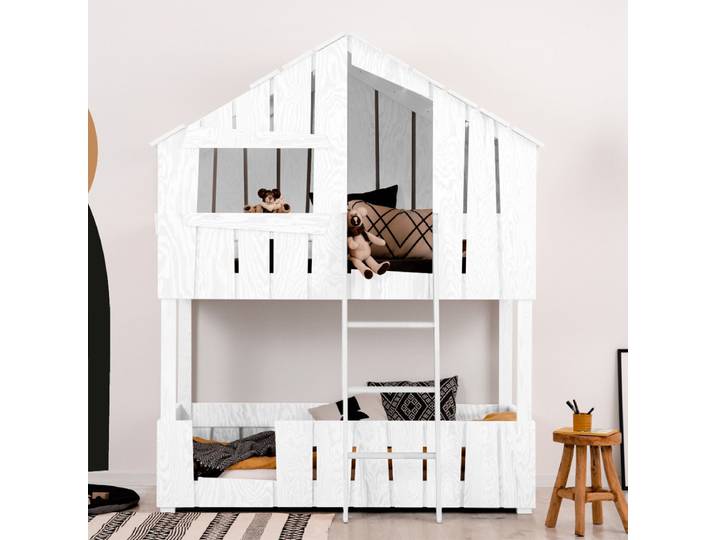 Lit cabane superposé 90x200 sommier inclus Floriane Blanc