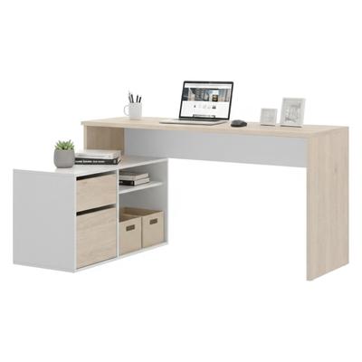 Dmora Schreibtisch Gardena, Mehrzweckschreibtisch für Büro oder Schlafzimmer, Mehrzweck-Ecktisch, 139 x 92 x 75 cm, Weiß und Eiche