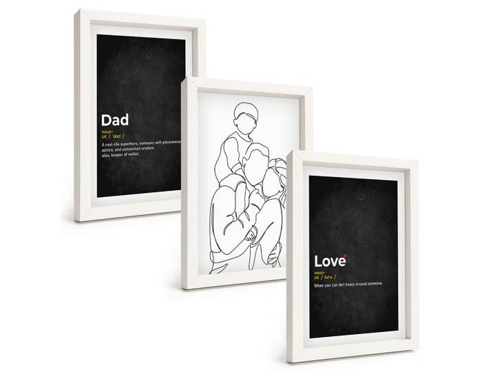 Tulup Bilder SET 3er Set - 20x30 cm Weißer Rahmen - Familiengeschichte, Kunst, Liebe, Vaterschaft, Kunststoff, Rechteckig, 20x30 cm, Fotografie, Bilder & Rahmen, Bilder