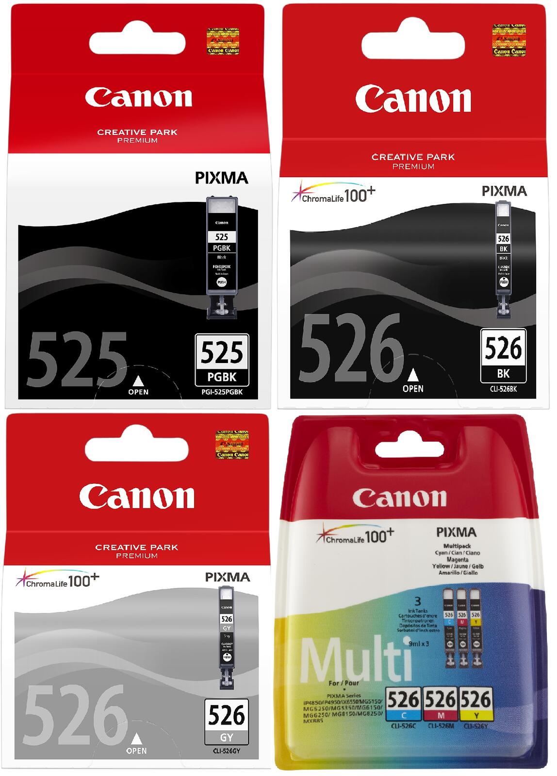 Canon Original CLI-526 + PGI-525 Druckerpatronen 6erMultipack - BK/C/M/Y/GY/BK 5x9ml / 1x19ml CLI-526+PGI-525