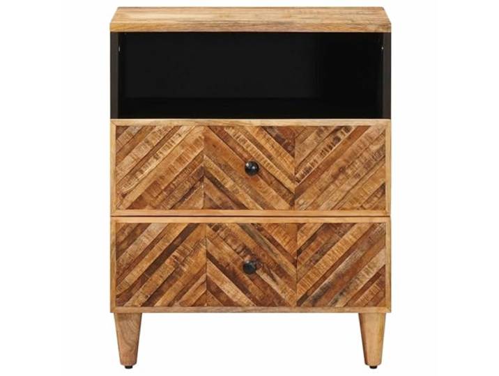 KTHLBRH Nachttisch braun 50 x 33 x 60 cm Mangoholz massiv Mit Schublade, Messingknöpfe, moderner Stil, Montage erforderlich