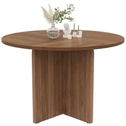 Merax Runder Esstisch 120 cm, Kreuzsockel, Esszimmertisch für 4-6 Personen, skandinavisches Design, MDF, Walnussoptik