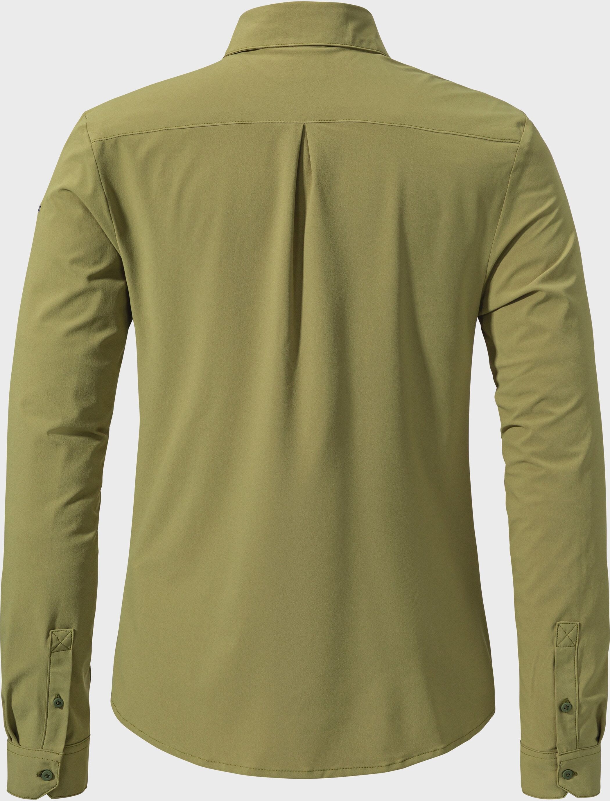 Outdoorbluse SCHÖFFEL "Hiking Blouse Style Dunajec WMS", Damen, Gr. 36, grün (4605, grün), Oberstoff: 85% Polyester 15% Elasthan, Basic, V-Ausschnitt, Blusen Outdoorbluse 4605, grün 36