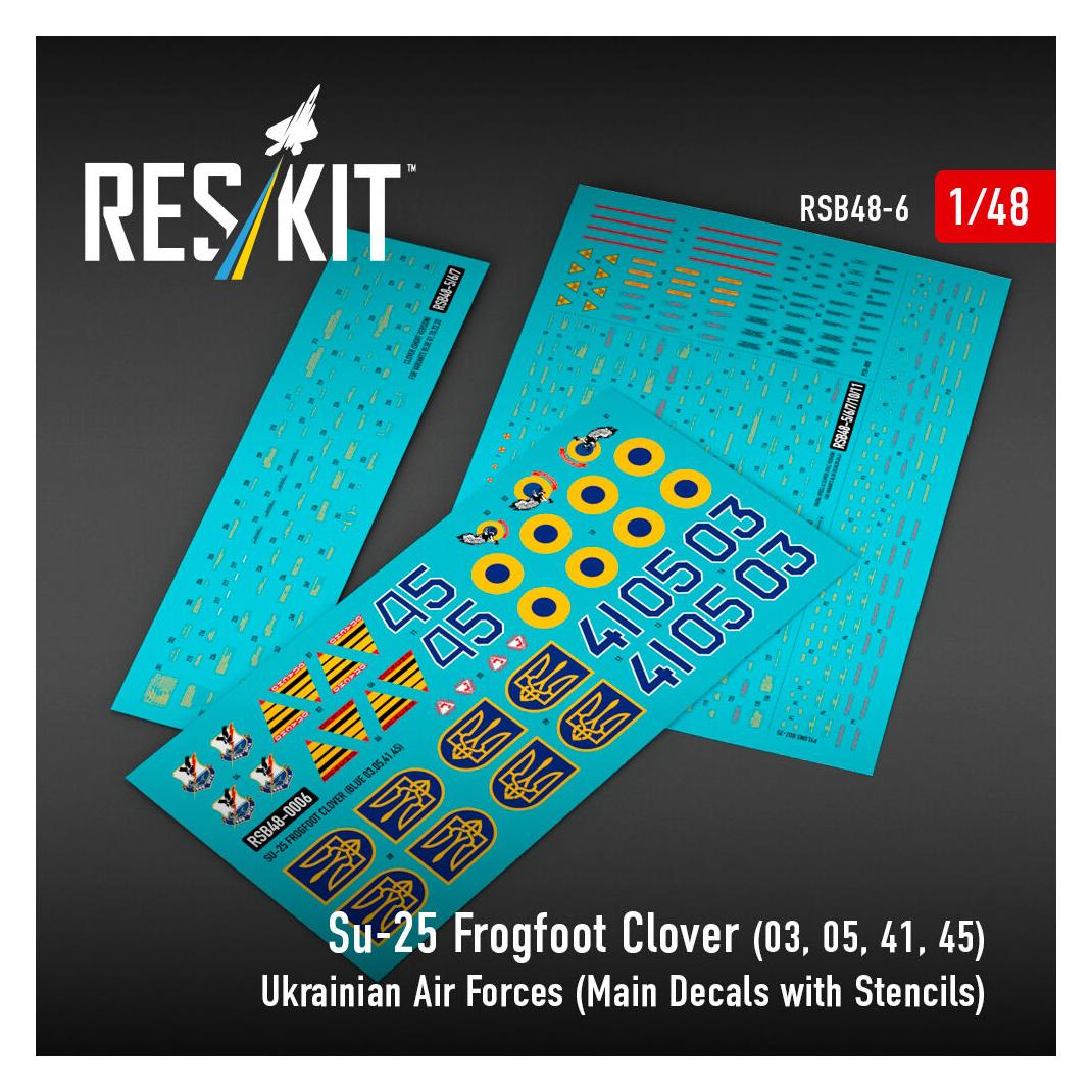 ResKit Su-25 Frogfoot Clover (BLUE 03, 05, 41, 45) Ukrainian Air Forces (Main Decals with Stencils)(1/48) (RSB48-0006)