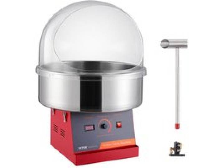 Machine à Barbe à Papa-VEVOR-1000 W-Appareil à Barbe à Papa Commercial-avec Couvercle Rouge-Bol en Acier Inoxydable