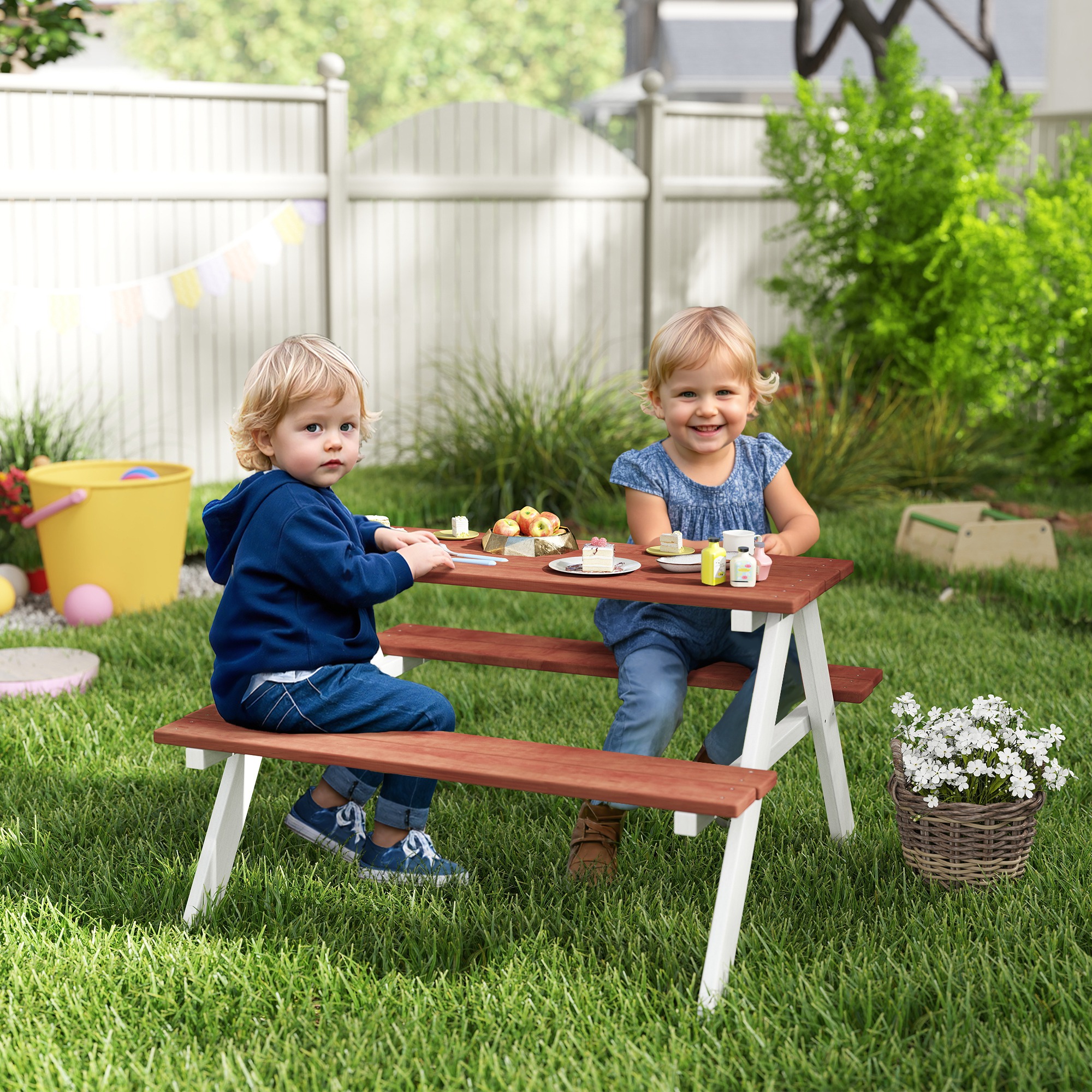 Outsunny Set Tavolo da Picnic per Bambini e Panche in Legno, Età 3-8 Anni, Marrone   Aosom Italy