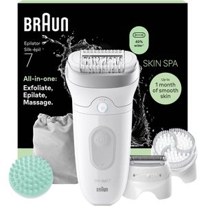 Braun Epilierer Silk-epil 7 Skin Spa, SE7-081, mit 6 Aufsätzen und Tasche, weiß/silber