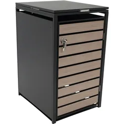 Mülltonnenbox BERLIN 68x80x116cm für Tonnen 120 und 240 Liter, Stahl anthrazit mit Türen Holzoptik