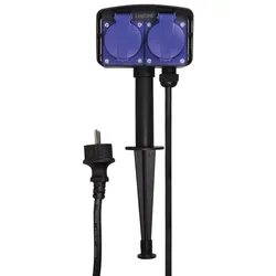 LogiLink Outdoor-Steckdose 2-fach mit Erdspieß, IP44, 2 m Kabel, Schwarz/Blau