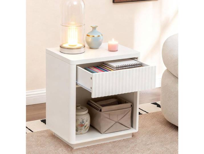 Table De Chevet Blanche 1 Tiroir Chevet Moderne FloraGrace Pour Chambre Salon Bureau Montage Facile 55x40x63 5cm