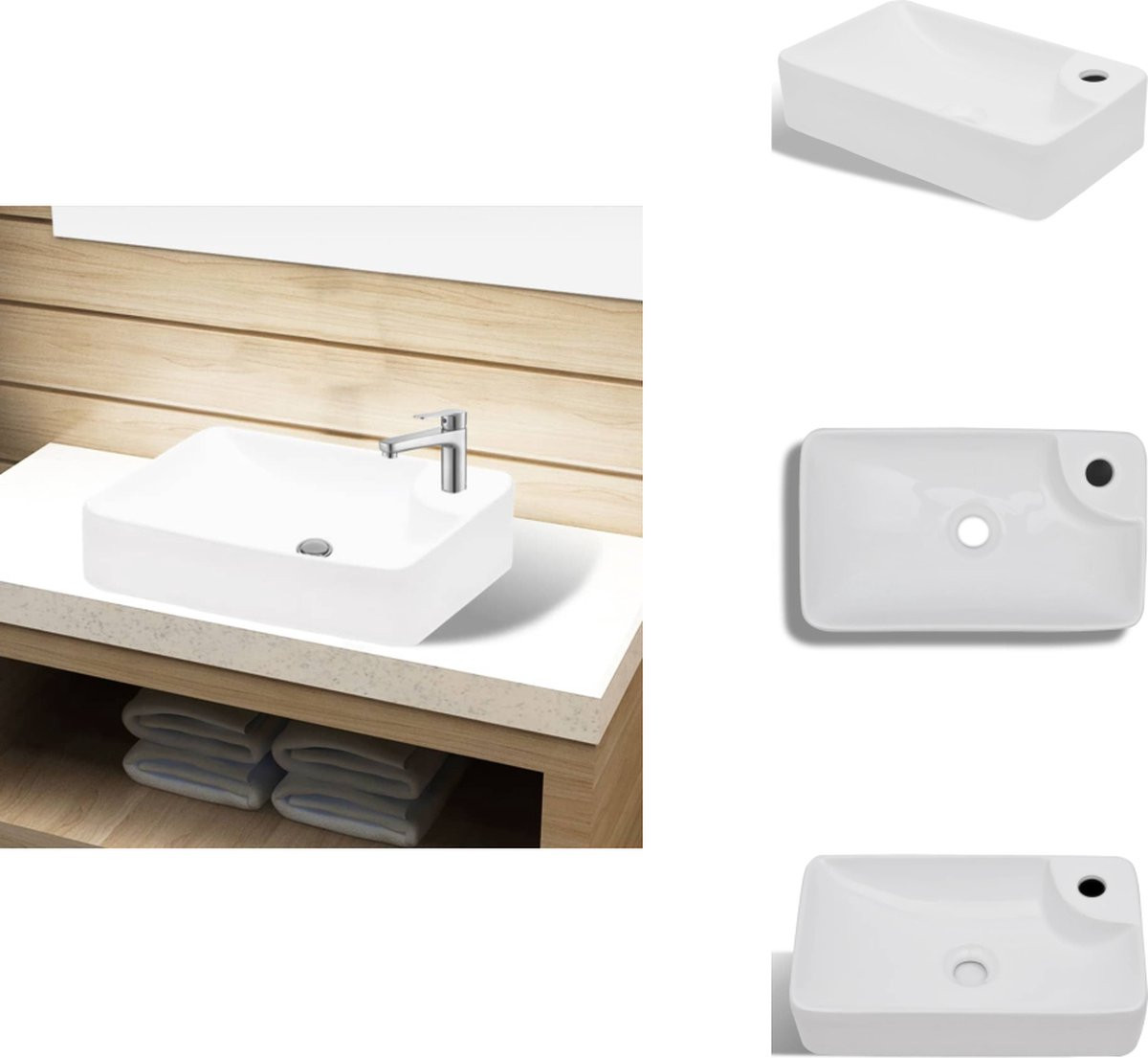 vidaXL Keramische Wastafel met Kraangat - Wit - Countertop