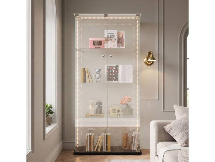 Meuble Vitrine - Collection Noire - LED Multicolore - Verre Trempé - 4 Niveaux pour Bijoux
