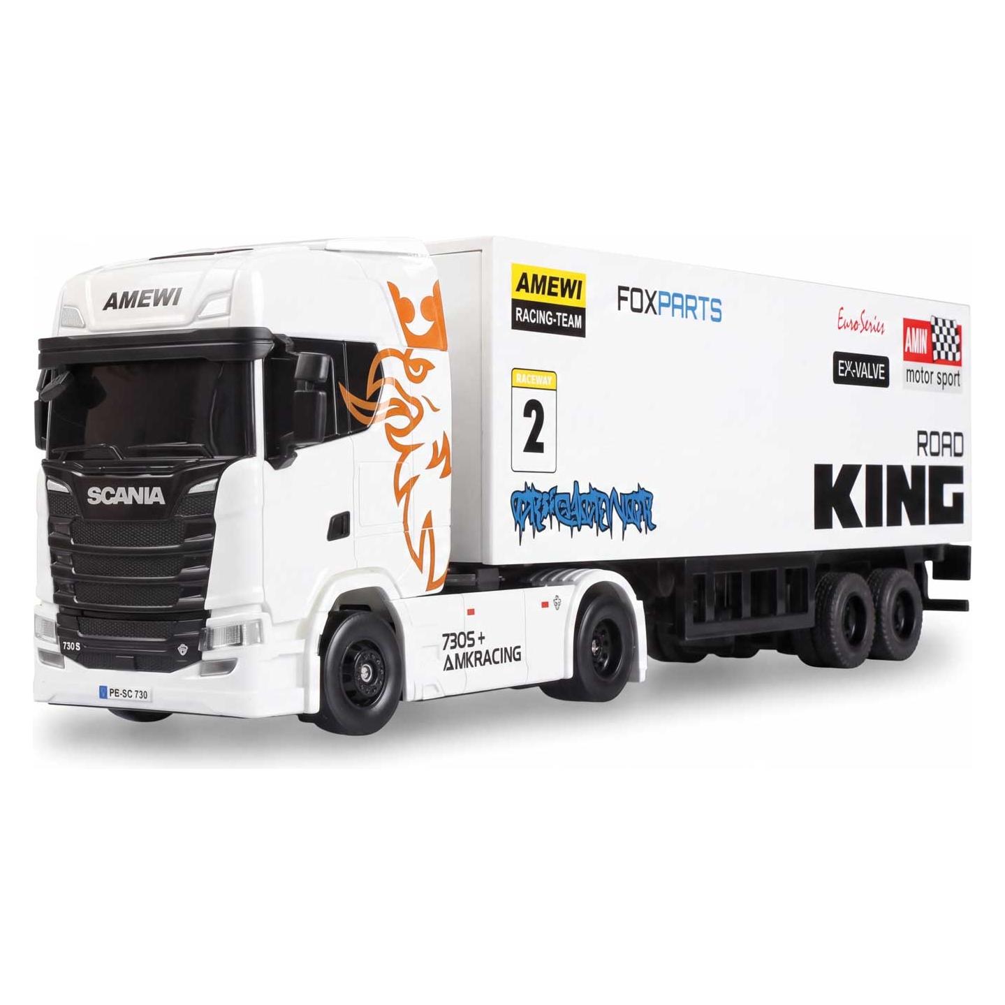 Amewi Mini-Scania 730 S mit Kofferauflieger proportional 4WD 1:64 RTR weiss (RTR Ready-to-Run) (22784)