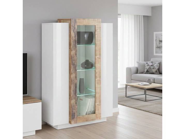 Vitrine Kevin Dmora en Bois Noble Blanc Brillant 38x80x121h cm
