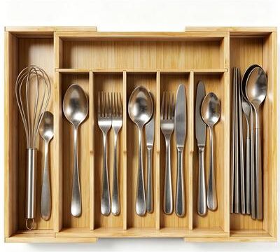 Value Selection Expandable Bamboo Silverware Organizer 8 Slot Kitchen Drawer Cutlery Tray brown