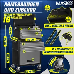 Masko, Werkstattwagen Koffer 9 Fächer Abschliessbar Massives Metall (9x)