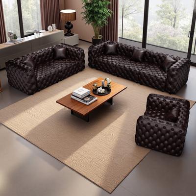 ZWYO HOSIMU 3-Piece Faux Leather Modular Sectional Sofa Set with Handmade Button Tufting and 6 Pillows